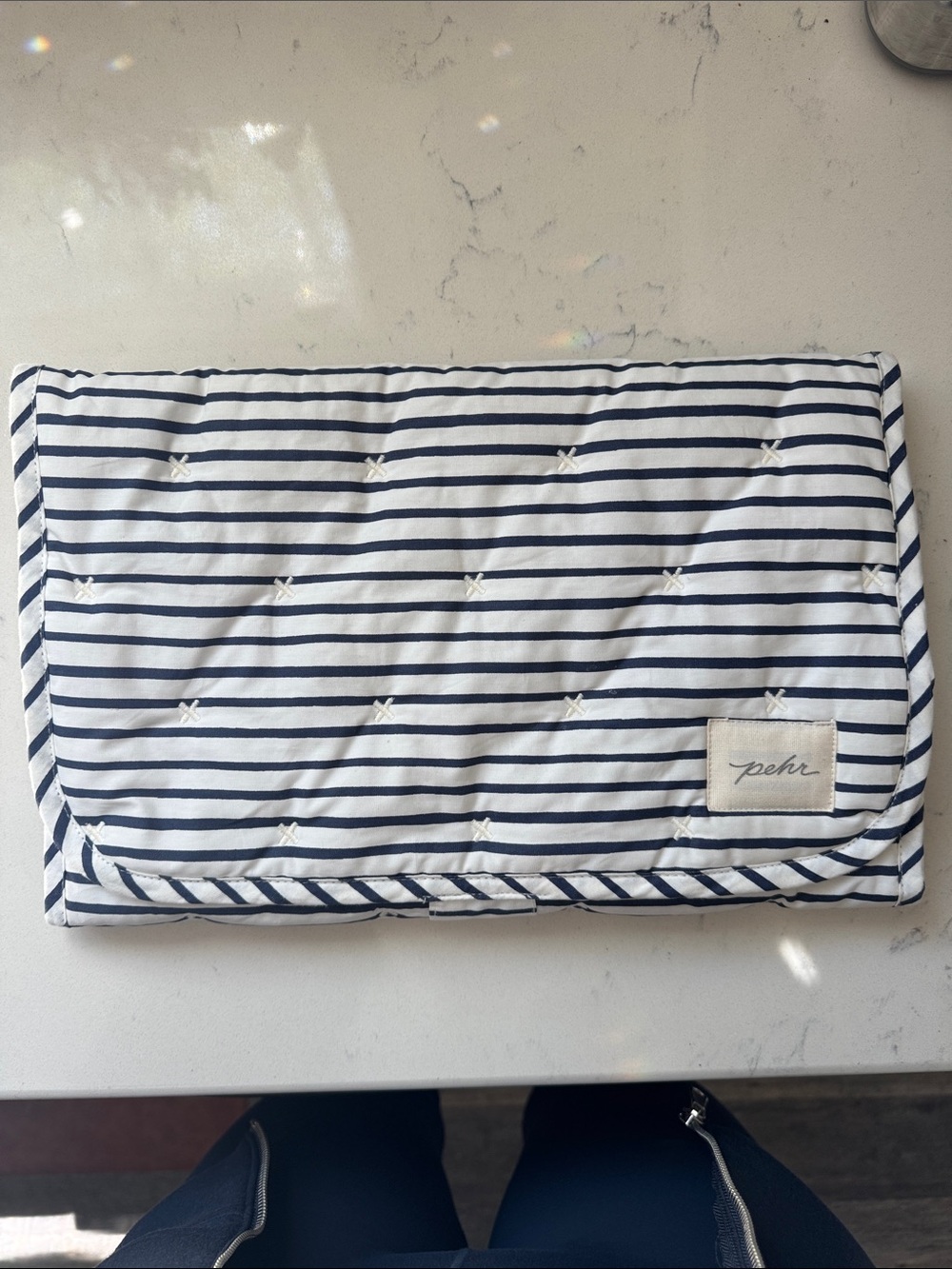 Pehr Navy Stripe Quilted Changing Pad Pouch for Kids